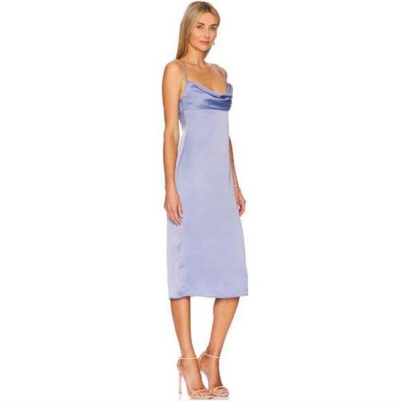 NEW WeWoreWhat Cowl Midi Slip Dress Slate Blue Satin Charmeuse Women's Size 2 - Picture 2 of 7